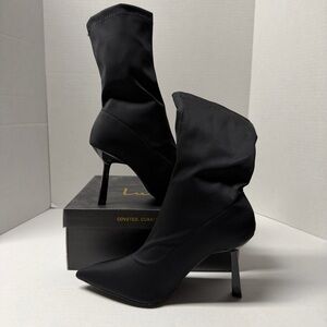 Lulus Amsie Black Knit Pointed Toe Mid-Calf Sock Boot Women Size 8 New In Box